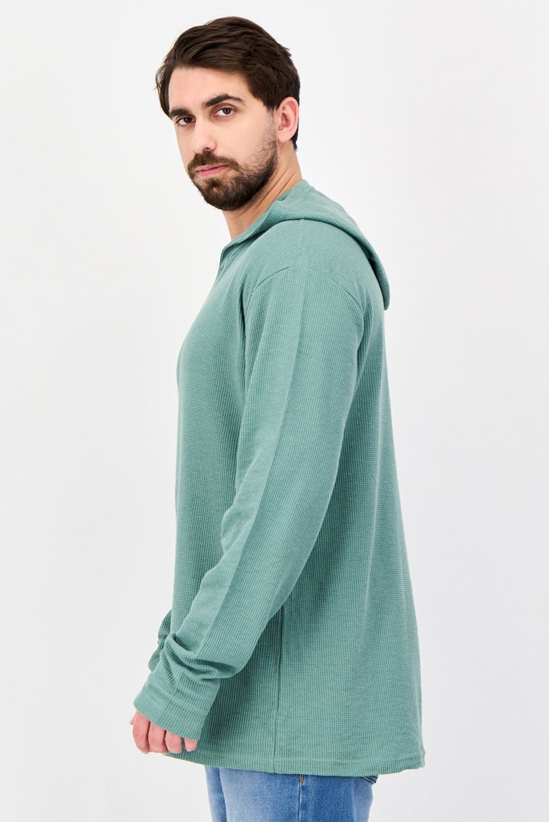 Fleece Factory Men Textured Long Sleeve Hoodie, Sage Green - Image 2
